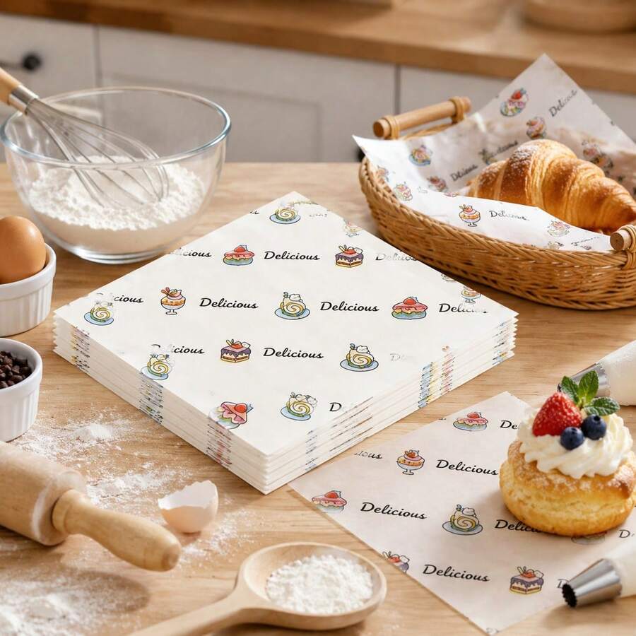 100/50/1pc Oil-Resistant Baking Paper, Wax Paper, Suitable For Cakes, Sandwiches And Desserts, Also Can Be Used As Fast Food Packaging, Tray Liners, Air Fryer Liners And General Kitchen Use. - Multicolor - View 1