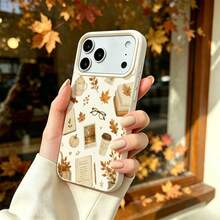 1pc TPU Material Slouchy Autumn Coffee Book Pattern Phone Case Compatible With IPhone 17 Pro Max/17/16 Pro Max/15/13/12/11/ S20 FE/A15/S24/A55/ Note 11/Note 12/Note 13 Pro Full Coverage Anti-Drop Soft Shell Phone Protective Cover - White - View 5