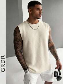 Áo tank top cổ tròn không tay cổ điển GRDR dành cho nam, thích hợp cho thể thao, tập thể dục và mặc hàng ngày. - Màu be - Xem 2