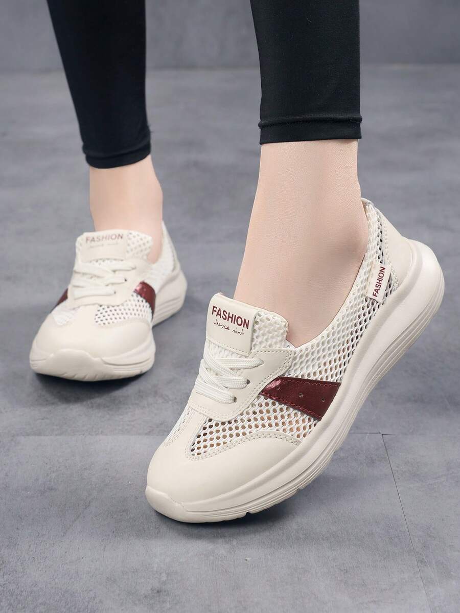 Plus Size Women's Summer Walking Shoes, Colorblock Hollow Mesh Breathable Soft Sole Non-Slip Work Shoes, Slip-On 2-In-1 Casual Shoes