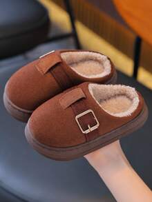 Children's Soft Sole Slippers, Suitable For Boys/Girls Autumn/Winter Wear, Simple Casual Indoor Slippers, Warm - Brown - View 3