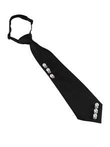Punk Style Black Tie With Metal Eyelets And Adjustable Elastic Band, Suitable For Men And Women Accessories - Black 2 - View 11