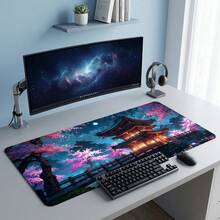Japanese Sakura Temple Night Scene Pattern Extra Long Gaming Mouse Pad And Desk Mat Set, Non-Slip Durable Rubber Base, Smooth Surface, Suitable For PC Laptop Office Home, Abstract Art Decoration, Back To School Supplies - A - View 5