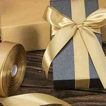 1 Roll, Champagne Gold Packaging Ribbon Bow, Colorful Ribbon, Polyester Satin Ribbon, Gift Box Ribbon, Jacquard Woven Tape, Suitable For Birthday Parties, Parties, And Various Festivals. - AA - View 2