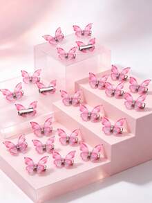 20PCS/10PCS Multi-Color Double Layer 3D Butterfly Hair Clips, Cute Princess Versatile Side Hair Accessories, Suitable For Daily Use - Blue - View 5