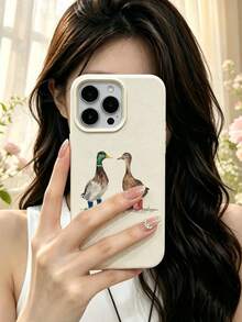 Watercolor Duck Couple With Rain Boots Phone Case Cute Animal Illustration Beige Slim Shockproof Cover - Multicolor - View 1