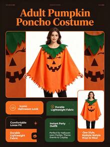 1PC Women's Halloween Pumpkin Print Shawl, Jagged Hem Green Collar, Suitable For Cosplay, Holiday Party Costume, Halloween, Holiday Decoration - Multicolor - View 8