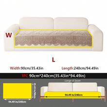1 Piece Faux Rabbit Fur Plush Embossed Jacquard Sofa Cushion, Non‑Slip Wear‑Resistant Scalloped Edge Sofa Protector Mat, Pet‑Friendly Sofa Slip Pad For Home Living Room - Khaki - View 14