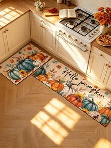 1/2pcs Thanksgiving Pumpkin Pattern, Vintage Diatomaceous Earth Mat, Super Absorbent, Non-Slip, Perfect For Bathroom, Kitchen And Dining Room, Quick Drying, Perfect Gift For Home Decor And Bathroom Mat, Thanksgiving Holiday Gift! - Multicolor - View 3