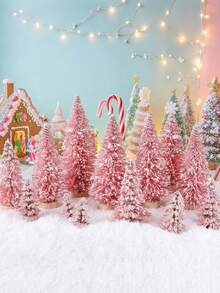 6pcs/1pc Christmas Tree DIY Bottle Brush Trees Pink Plastic Sisal Trees Miniature Snow Frost Fir With Wood Base For DIY Crafting,Displaying,Desktop Home Decoration Christmas Decoration - Multicolor - View 5