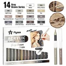 Flysea New Colorful Series 14pcs/Box, Vibrant Macaron Dopamine Gray Blue Green Brown And Other Professional Acrylic Marker Pens, New Free Ink System, Multiple Color Combinations Available, Newly Launched, Better Quality, Smoother Writing Experience, Designed For Professional Artists - Sets - View 18