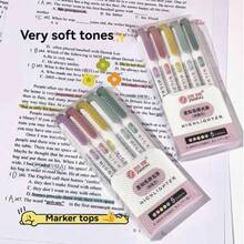 5/10/15pcs/Set Soft Color Dual-Tip Highlighter Set, Fluorescent Marker, Art Marker, Cute Stationery, Suitable For Note-Taking, Back To School - Round - View 5