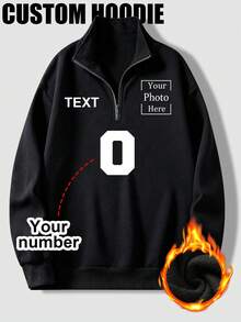 Sweatshirt Kerah Tegak Pria Kustom yang Dipersonalisasi, Unggah Foto Anda/Pasangan/Teman/Keluarga/Hewan Peliharaan, Masukkan Teks/Nama Anda, Desain Kustom yang Dipersonalisasi - Hitam - View 1