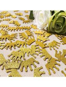 100 Pcs Rose Gold Glitter Crown Confetti, Princess Birthday Party Table Scatter Decorations, Royal Theme Baby Shower Wedding Decor - View 3