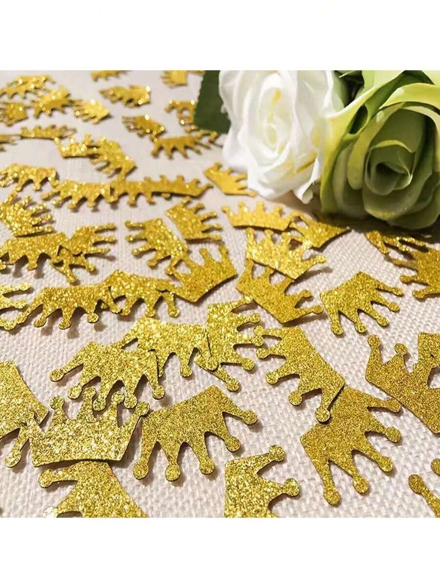 100 Pcs Konfeti Mahkota Glitter Rose Gold, Dekorasi Tabur Meja Pesta Ulang Tahun Putri, Dekorasi Tema Kerajaan untuk Baby Shower dan Pernikahan - View 1