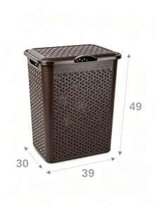 Plastic Rattan Laundry Hamper With Lid, Large‑Capacity Breathable Dirty Clothes Basket With Sturdy Handles & Dust‑Proof Cover, For Bathroom, Laundry Room, Bedroom & Closet, Perfect For Family And Dorm Students To Store Garments, Towels & Linens - Multicolor - View 16