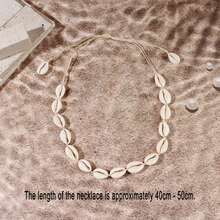 1pc Bohemian Style Seashell Drawstring Collarbone Necklace, Beach Vacation Natural Shell Necklace, Adjustable Braided Rope Necklace, Vacation Style Minimalist Neck Chain - Apricot - View 6