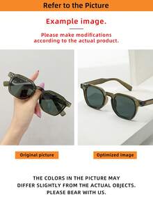 1pc Unisex Oval Small Frame High Quality Personalized Minimalist Fashion Glasses, Suitable For Casual, Travel, Party, Beach, Daily Decoration - Olive Green Frame Green Tablet - View 6