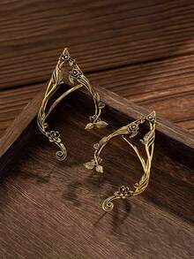 Ganchos de Orelha de Elfo com Flor de Rosa Vintage, Clipes de Orelha de Fada Leves, Brincos de Elfo Envolventes Feitos à Mão Requintados, Adequados para Halloween, Tema Renascentista, Casamento, Uso Diário, Acessórios de Fantasia Cosplay, Podem Ser Dados como Presentes de Feriado, Aniversário, Dia dos Namorados para Meninas e Namoradas - Multicolorido - Visão 14
