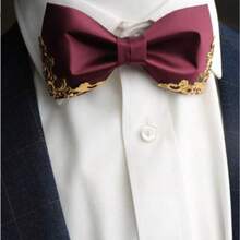 1pc Burgundy & Black Bowknot, Suitable For Business Party, Host, Daily Street Gentleman - Multicolor - View 2