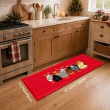 1pc Christmas Rooster Pattern Printed Faux Cashmere Kitchen Mat, Christmas, Can Be Used As Christmas Gift, Christmas Decoration, Absorbent Kitchen Floor Mat, Kitchen Rug, Long Runner, Sink Front Mat, Suitable For Kitchen, Bathroom, Entryway, Hallway, Laundry Room And Home Decor - Multicolor - View 15