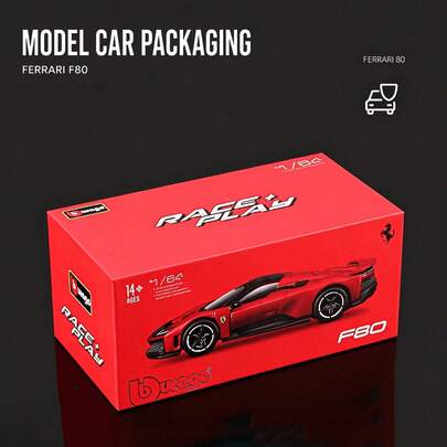 Burago Ferrari Bimegao 1/64 F80 Series Alloy Sports Car Model, Officially Licensed IP, Miniature Car Collectible, Desktop Display Ornament