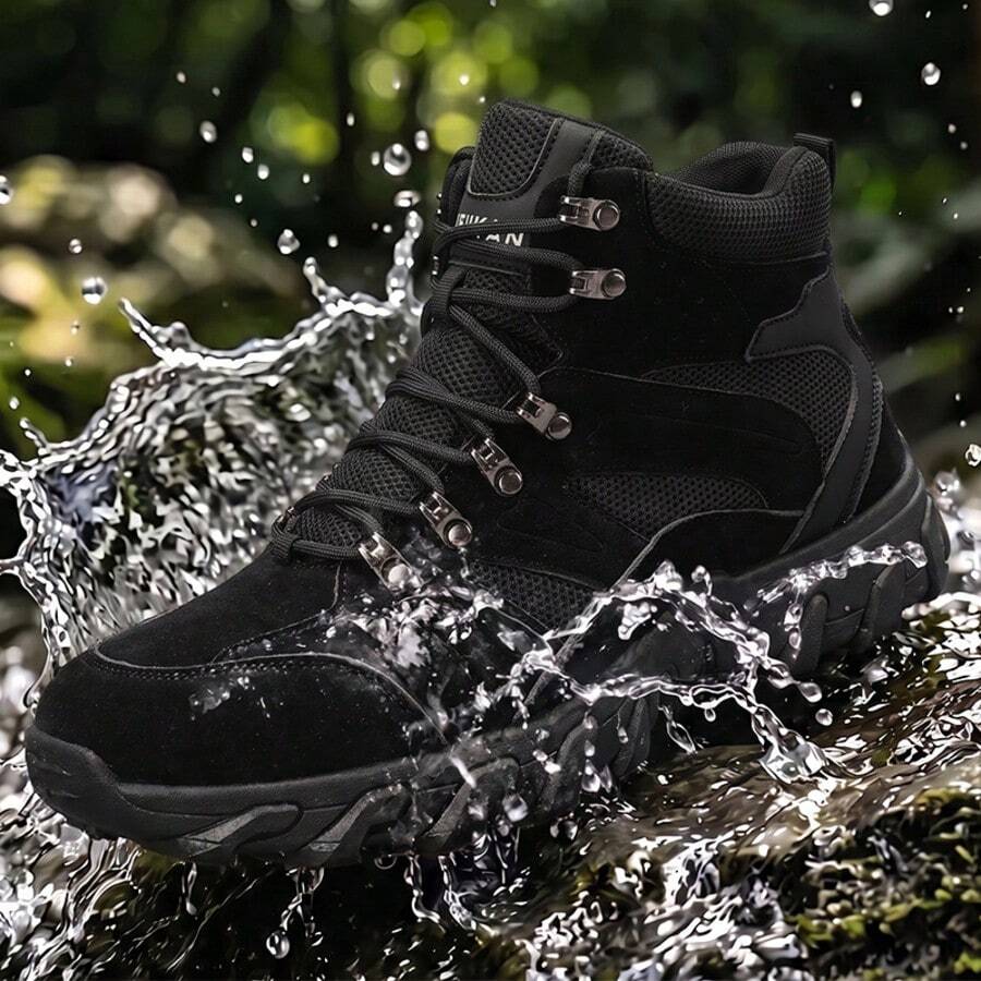 Vintage Style Men's High-Top Casual Boots Lace-Up Thick Sole Design Multi-Color Options Daily Commute Shoes - Black - View 1