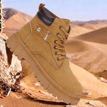 Vintage Distressed Suede Men's High-Top Ankle Boots Thick Sole Durable Lace-Up Street Style Versatile Men's Boots - Khaki - View 3