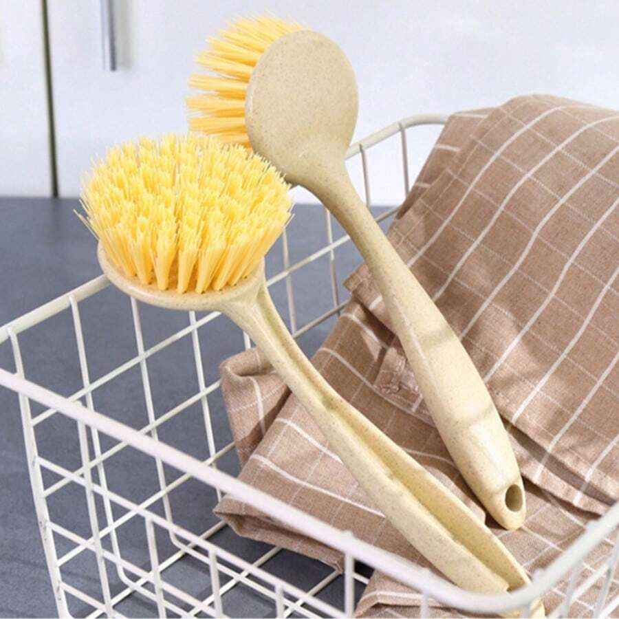 1pc Long Handle Kitchen Cleaning Brush, Plastic Dish Scrub Brush For Pots, Pans, Cutting Boards, Non-Stick Oil, Hanging Design, Stove Top Cleaning Brush - Multicolor - View 1