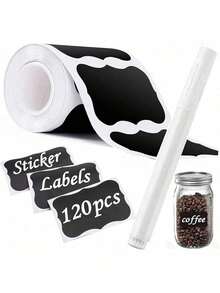 120pcs Handwritten Style Label Stickers (Includes 1 Pen), Waterproof, Cuttable, Removable, Reusable, Suitable For Packaging/Marking Items. Can Be Used On Storage Containers, Glass Jars, Bottles, Gift/Food Packaging Boxes, Flower Pots, Office Supplies, Spice Boxes, Glass Bottles, Craft Studios; Rectangular/Wavy Pattern; Kraft Paper Self-Adhesive Labels, Ideal For Gift Parties, Wedding Decor, School Supplies, Home Decor, Kitchen Utensils, Natural Appearance | Waterproof Stickers, Can Labels, Food Labels - Multicolor - View 2