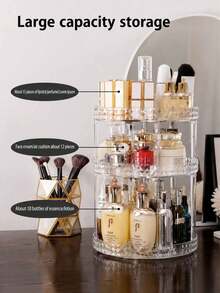 3-Tier Rotating Display Stand, Transparent Acrylic Cosmetic Organizer, Perfume Storage Rack, Makeup Organizer, Jewelry Storage Rack, Cosmetic Storage Rack, Perfume Box, Jewelry Tray, Round Vanity Tray, Room Decor, Bedroom Decor, Home Decor, Desktop Storage, Vanity Area - Clear - View 12