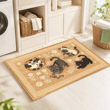 1pc, Cat Cartoon Pattern Printed Faux Cashmere Kitchen Mat, Absorbent Kitchen Floor Mat, Kitchen Rug, Long Strip Foot Mat, Sink Front Mat, Suitable For Kitchen, Bathroom, Entryway, Hallway, Laundry Room And Home Decor - Multicolor - View 7