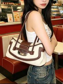 Autumn/Winter New High-End Patchwork Shoulder Bag, Exquisite Minimalist Commuter Underarm Bag, Versatile Handbag For Women - Beige - View 1