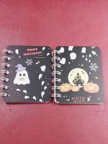 A7 Halloween Spiral Notebook, Ins Style High-Quality Memo Pad, Aesthetic Student Girl Small Thick Homework Notebook, 4pcs/Pack - 4 Sets - View 2