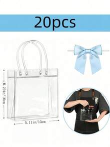 10pcs Blue Transparent Plastic Gift Bags With Handles, Reusable PP Material, With Bows, Suitable For Weddings, Bridal Showers, Birthday Parties, Baby Showers, Gender Reveal Parties, Small Businesses And Other Occasions - Light Blue - View 4