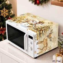 1pc 2D Flat Christmas Microwave Cover, White & Gold Snowman, Reindeer, Christmas Tree Pattern, Polyester Material Home Kitchen Microwave Dust Cover, Perfect For Holiday Kitchen Decor And Appliance Protection, Winter Home - Multicolor - View 7