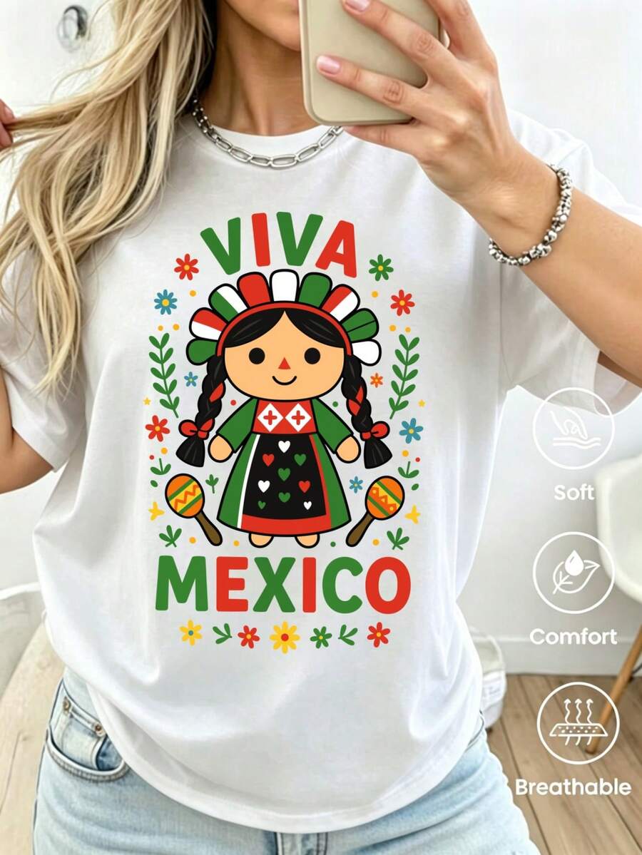 Camiseta de manga corta con estampado Día de la Independencia, primavera-verano-otoño, 1ud. Unisex pareja, cuello redondo, para oficina, ocio y deporte. Top Y2K divertido. - Blanco - Ver 1