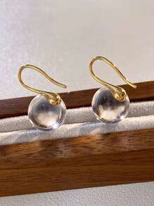 1 Pair Fashion Minimalist Synthetic Resin Transparent Ball Copper Hoop Earrings Suitable For Women's Daily Wear - Golden Yellow + Transparent - View 3