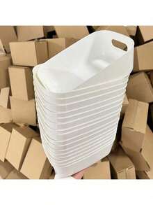 10 White Storage Boxes, White Stackable Storage Baskets Organizer Boxes, Can Store Desktop Snacks, Stackable White Plastic Storage Buckets With Handles, Used For Organizing Desktop Clutter, Suitable For Baby, Nursery, Bookshelf, Game Room, Bedroom, Office, Closet, Home - Multicolor - View 2