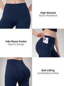 NcmRyu Celana Panjang Wanita 1 Potong Warna Blok dengan Lipatan Pinggang Tinggi untuk Lari, Gym, dan Yoga dengan Potongan Kaki Melebar - Navy Blue - View 5
