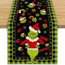 The Grinch 1pc Green Monster Print Linen Table Runner, (71*13inch) Fits Rectangular Dining Table, Suitable For Home Christmas Dinner, Holiday Party, Themed Gathering Decoration, Enhances Dining Table Atmosphere, Reusable And Washable, Christmas Table Decor - Multicolor - View 12