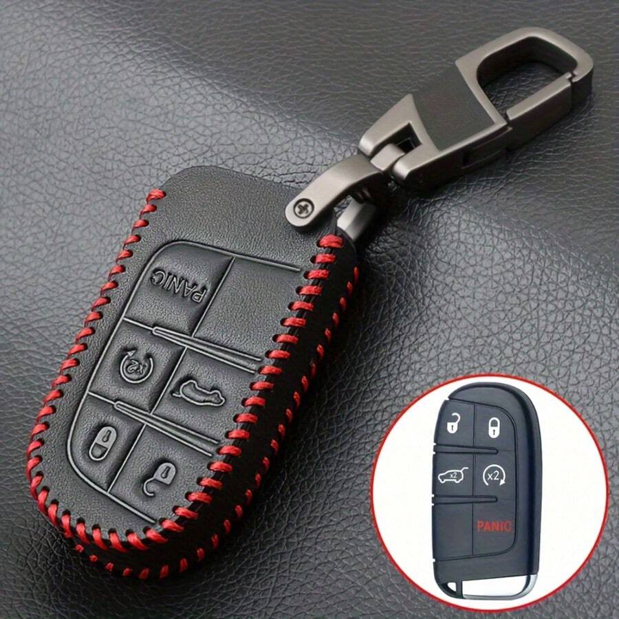 بطانية مفتاح السيارة ل- Grand Cherokee و Chrysler و Fiat 500X و Dodge Durango - حافظة مفتاح السيارة من جلد PU مع 5 أزرار - مقاس واحد - مشاهدة 1