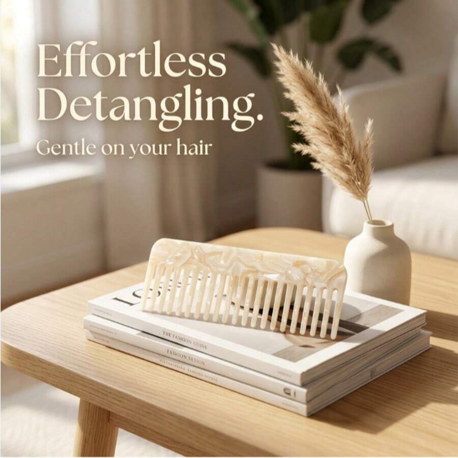 1pc Wide-Tooth Hair Comb, Cream White Glass Comb, Portable Wide-Tooth Comb For School, Anti-Static, Suitable For All Hair Types, Reduces Tangling And Frizz, Hair Styling Set, Hair Care Tool Set, Holiday Essential, Ideal For Bathroom And Travel - Multicolor - View 1