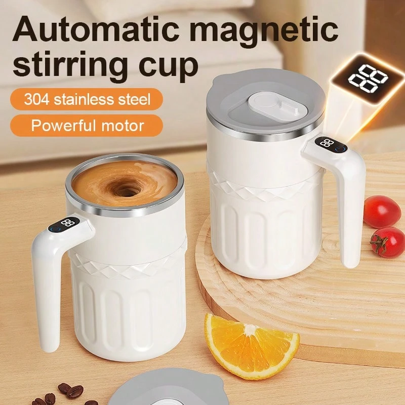 Akane Fully Automatic Magnetic Stirring Cup 304 Stainless Steel Smart Digital Display One-Touch Electric Stirring Cup 6500 RPM High-Speed Stirring Coffee Milk Powder Protein Powder Portable Automatic Stirring Water Cup Home Office Slouchy Brewing Cup Built-In 200mAh Rechargeable Battery Type-C Charging