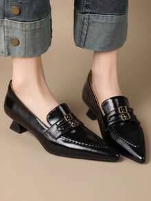 2026 Spring/Summer New Women's Pointed Toe Kitten Heel Mule Shoes, Commuter Comfortable Low Heel Sandals - Black - View 3