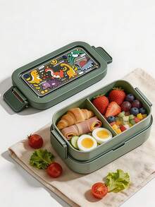 1pc Cartoon Japanese Style Double Layer Compartment Bento Box, Microwave Leak-Proof Sealed Lunch Box With Fork And Spoon, Portable Food Storage Container Suitable For Students, Office Workers And Picnics - Multicolor - View 2