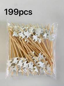 100pcs/Pack (12cm/4.72in) Cute Creative Halloween Pumpkin Lantern Monster Disposable Fruit Picks, Suitable For Bar, Restaurant, Party, Theme Party, Cocktail, Cake, Dessert, Platter And Burger - Bamboo Skewers - View 10