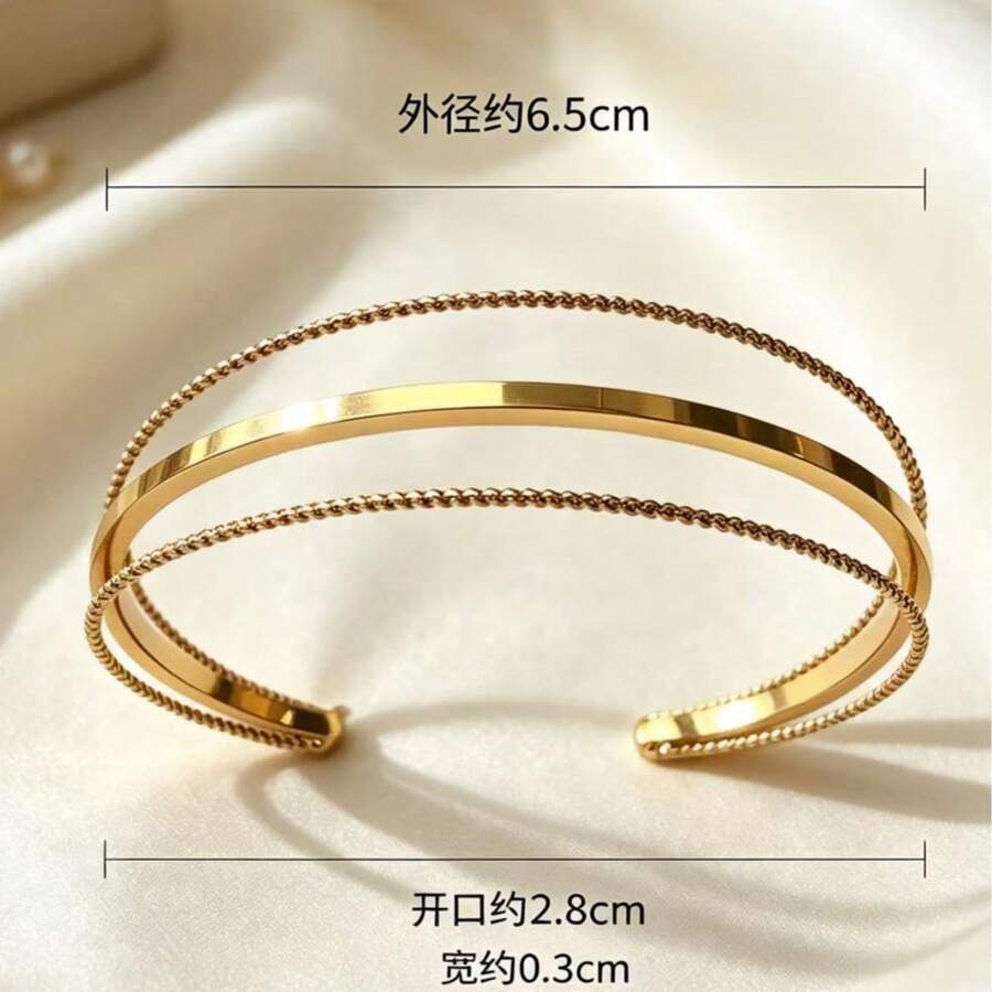 1pc Casual Triple-Loop Gold Women's Bracelet Suitable For Daily Wear - Gold - View 1