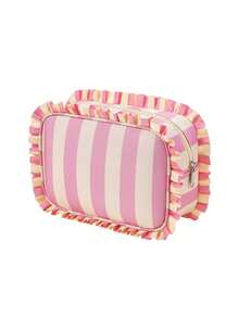 Cute Ruffle Striped Makeup Bag, Large Capacity Zippered Cosmetic Storage Bag, Colorful Striped Toiletries Organizer, Portable Travel Makeup Organizer - Multicolor - View 17