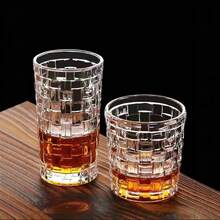 6-Piece Minimalist Transparent Glass Water Cup Set, Suitable For Home Use, Coffee Cups, Juice Cups, Whiskey Cups, Straight-Sided Textured Beverage Cups, Multiple Sizes Available, Party Table Cups. - SK002-2 (285ml) - View 2